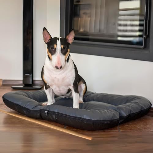 4L Textil Ella Hundebett mittelgroße Hunde Kunstleder Wasserfestes Hundebett Hundekissen Kunstleder Hundematratze (90x70 cm, Graphit)