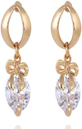 Yazilind Charming 18K Gold Plated Round Purple Cubic Zirconia Bowknot Design Dangle Drop Earrings for Women Idea