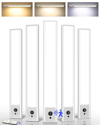 Image of EZVALO 5-Pack Under Cabinet Lighting, 4000mAh Rechargeable Motion Sensor Light, 16.5inch Magnetic Closet Lights with Dimmable & 3 Color Temps, Wireless Motion Activated Lights with Remote for Kitchen
