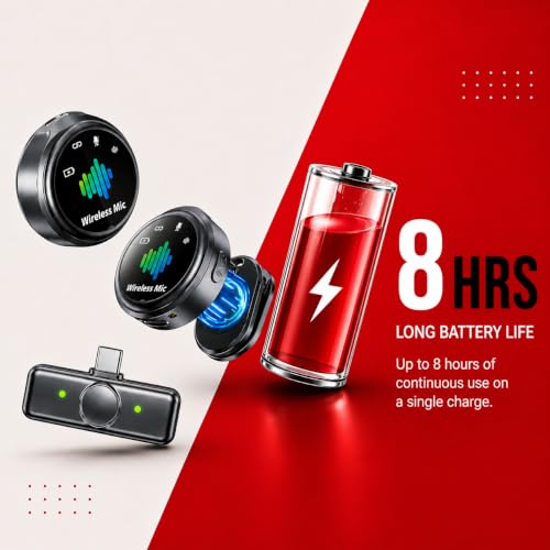 Image of Primate Dual Wireless Lavalier Microphone with Smart Noise Cancellation, Low Latency, 8H Battery, Type-C, Compatible for All Android and Type c Phone - Ideal for Vlogging,