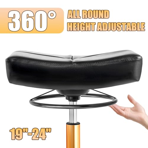 Image of Rolling Stool Wider Rectangular Cushion - 4 Inch Thicker Comfortable Seat, Heavy Duty 400LBS, 360 Pull Ring Adjustable Height, 19''-24.5''adjustable Stool with Wheels for Tattoo Salon Massage (Black)
