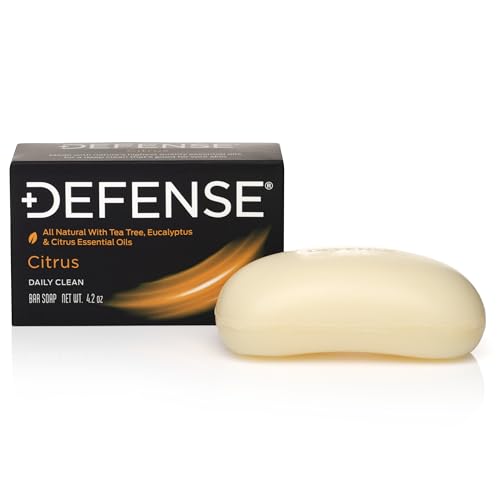 Defense Soap Citrus Bar – All Natural Tea Tree, Eucalyptus & Citrus Essential Oils – Post Workout Hygiene for Athletes, Sports & Active Lifestyles – Washes Away Sweat & Body Odor – 4.2 oz