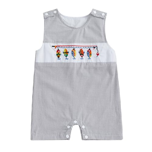 Newborn Infant Baby Boy Summer Clothes Embroidery Plaid Sleeveless Romper Jumpsuit Overall Bodysuit One-Piece Outfit