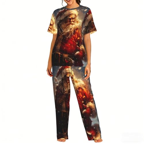 Pyjama doux imprimé Père Noël pour femme contre le froid nocturne