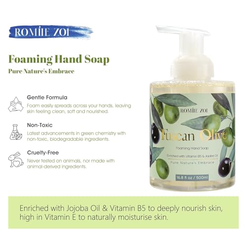 Image of ROMIIE ZOI Foaming Hand Soap, Tuscan Olive, 500ml / 16.8fl.oz | With Gift Box, Gentle cleansing, nourishes skin without drying