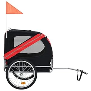   Tidyard-Dog-Bike-Trailer-with-Mesh-Windows-and-Safety-Flag-Folding-Pet-Bicycle-Carrier-Animal-Bike-Stroller-for-Cat-Puppy-Dog-Car-Outdoor-Travel-Red-and-Black