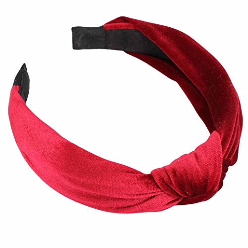 Byste - Diadema de terciopelo para mujer, diseño de lazo con nudo cruzado, color rojo