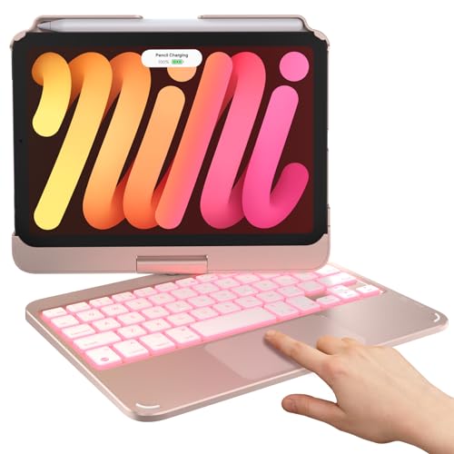 typecase Keyboard Case for iPad mini 7 (2024) & Mini 6 (2021) - Wireless Case with Keyboard for iPad mini 7th 6th Generation 8.3' - 10 Colors Backlit Keyboard Cover with Trackpad - Rose Gold