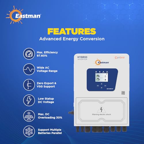 Image of Eastman OptiGrid EHY-3kW 1-Phase Hybrid Solar Inverter with Eastman One App & Wi-Fi Stick | 97.6% Max Efficiency | Low Startup DC Voltage | IP65 | 10 Years Warranty