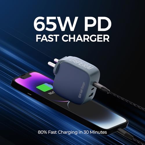 Image of DeperAI 65W 3-in-1 Fast Charger Adapter[MFi-Certified], Compatible with iPhone, Samsung, Realme, Redmi, Android, Oppo, Vivo, and Others, Wall Adapter GaN III PD3.0, Supports UFCS, Wrap (Blue).