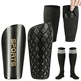 Soccer Shin Guards Youth and Kids - Shin Pads Set with Shin Sleeves and Long Soccer Socks for Age 4-6, 6-8, 8-10, 10-12 Teens Boys and Girls - Lightweight Soccer Equipment for Football Games(M, Black)