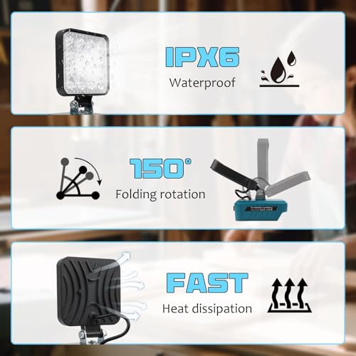 Foco LED Bateria para Bosch 18V Luz de Trabajo Inalámbrica con Puerto USB 4