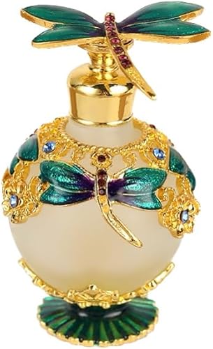 MEHOFOND Botella de perfume vintage de libélula de 0.8 fl oz, botellas decorativas de vidrio rellenables, botellas de perfume de vidrio vacías para