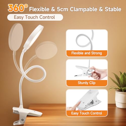 One Fire Leselampe Klemmlampe, 3600mAh Tischlampe Akku Tischleuchte Kabellos, 5 Helligkeit 5 Farben Nachttischlampe Touch… – Ansicht 6