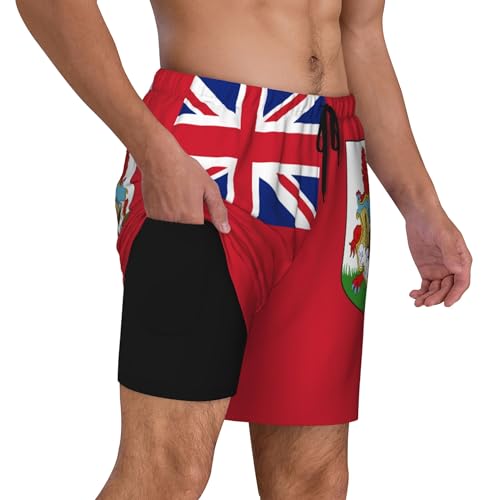 Mens Swim Trunks with Compression Liner Beach Board Shorts Quick Dry Swim Shorts -Flag of Bermuda