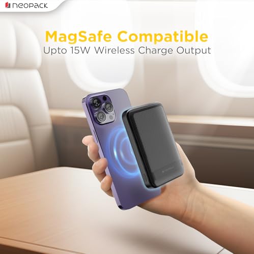 Image of Neopack SnapGO 10000mAh Magsafe Power Bank | Kickstand | Dual Charging | 15W Wireless and 22.5W Wired Charging Output for iPhone 12 & New Models, Android Smartphones and Other USB-C Devices (Black)
