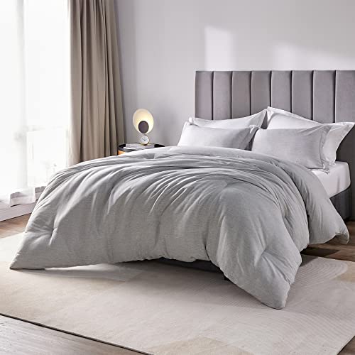 Cozylux Queen Size Comforter Set - 3 Pieces Grey Soft Luxury Cationic Dyeing Bedding Comforter For All Season, Gray Breathable Lightweight Fluffy Bed Set With 1 Comforter And 2 Pillow Shams #TOP1
