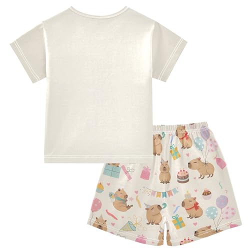 senya Birthday Cute Capybara Balloon D Summer Pajamas Set Short Cotton Sleepwear 2 Piece2