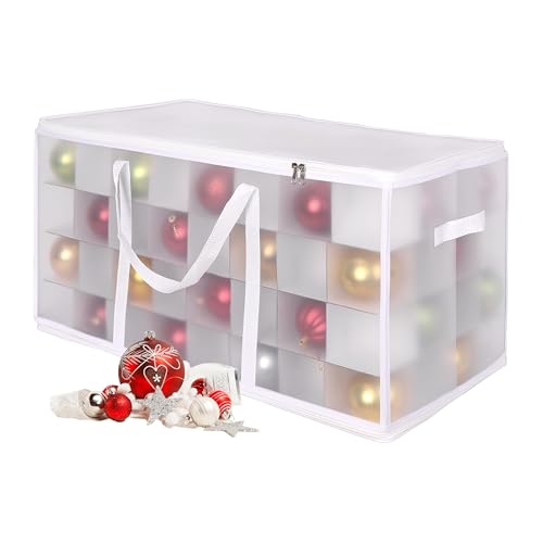 Relaxdays Weihnachtskugel Aufbewahrungsbox 128 Kugeln HBT: 37x73x36 cm Kunststoff Pappe Kugelbox transparent/weiß