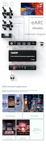 Ekstraktor audio HDMI eARC, 2/4 porty dwukierunkowy HDMI eARC Audio ekstraktor 4K 60 Hz HDMI Toslink SPDIF COAXIAL 5.1CH Przełącznik audio HDMI i konwerter Splitter (2 porty HDMI)