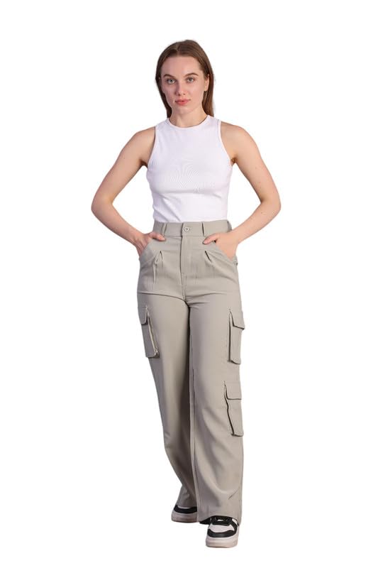 Image of HIGH Buy Women Korean 5 Pocket Cargo Comfort and Styles Baggy Super Lycra Pants for Women and Girls - Perfect High Waist Trousers for Women