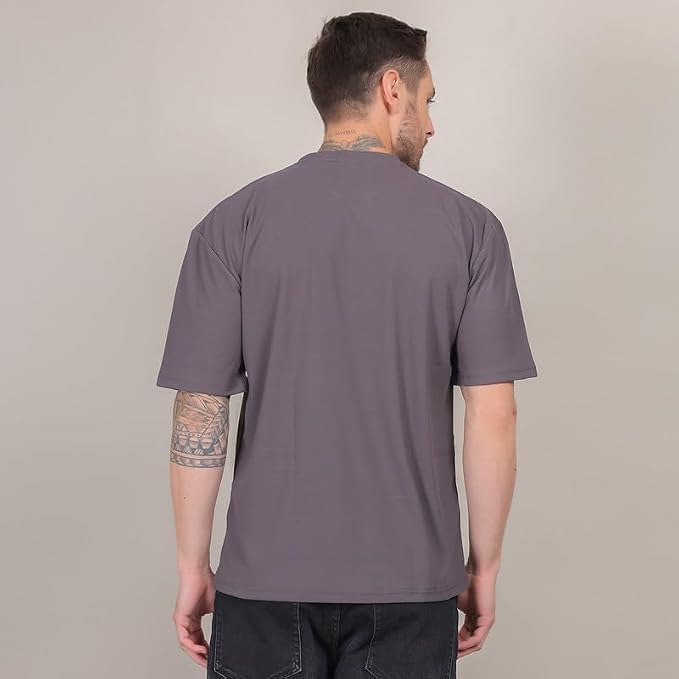 Image of Solid Self Design Oversized Tshirt for Men | Oversize T-Shirts for Men | Men Drop Shoulder Tshirts | Bagy Fit Men Tshirt