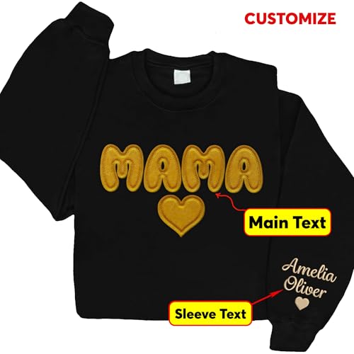 Custom Felt Text Embroidered Mama Sweatshirt - Heart Design - Customize Text on Sleeve - Gifts for Mama, Grandma, Mother, Dog Mom, New Mom, Birthday, Christmas3
