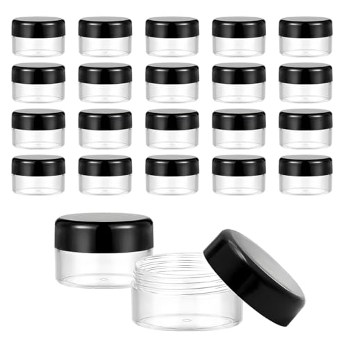 JRYXDS 20 pièces Petite Contenants Cosmétiques 5g à fond rond, pots vides transparents avec couvercle noir, idéaux pour crèmes, voyages, bureaux et salons...