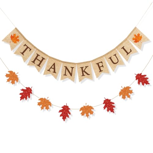 Thanksgiving Decorations, THANKFUL Burlap Banner