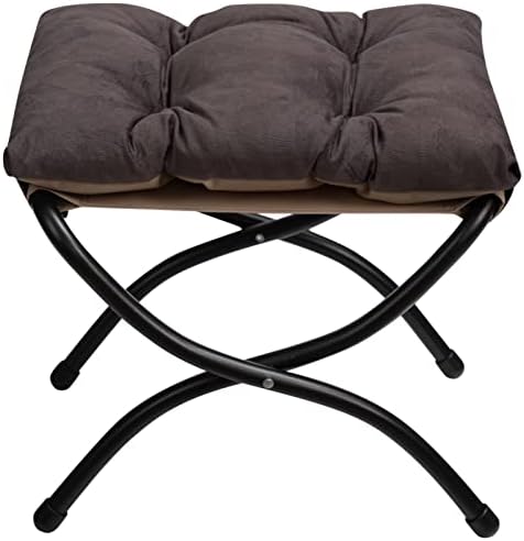 HollyHOME Footstool Foldable Footrest Stool with Metal Legs Small Ottoman Seat Modern Velvet Fabric, Dark Gray(47cm*36cm*36cm)