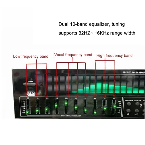 Equalizzatore grafico stereo audio digitale, equalizzatore professionale a 31 bande con riduzione del rumore, 12 modelli di ritmo, doppia sintonizzazione indipendente a 10 segmenti