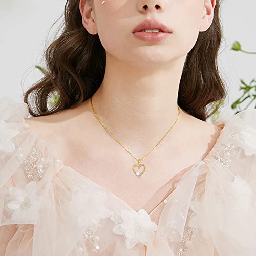 Kecho 14K Solid Gold Heart Necklace Freshwater Cultured Pearl Pendant 14K Real Gold Jewelry Anniversary Birthday Gifts For Women Girls #TOP4