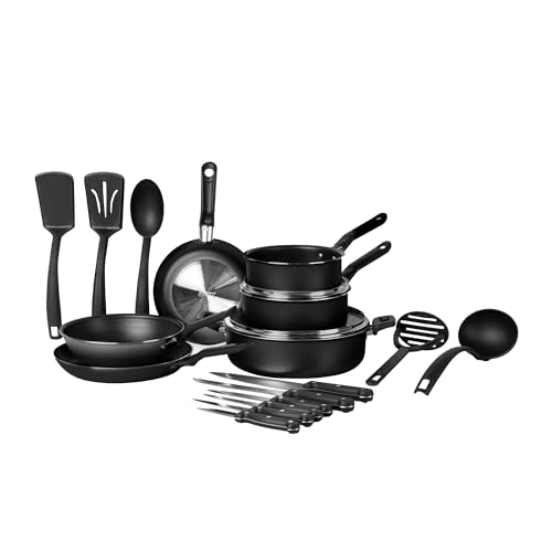 Ekco | Batería de Cocina con Antiadherente Serum 19 Piezas de Aluminio - Negro