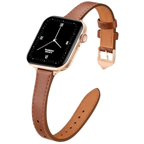 Image of JR.DM Slim Leather Bands Compatible with Apple Watch Band 38mm 40mm 41mm 42mm 44mm 45mm 46mm 49mm, Genuine Leather Band with Charms, Feminine Design for Iwatch Ultra SE Series 11 10 9 8 7 6 5 4 3 2 1