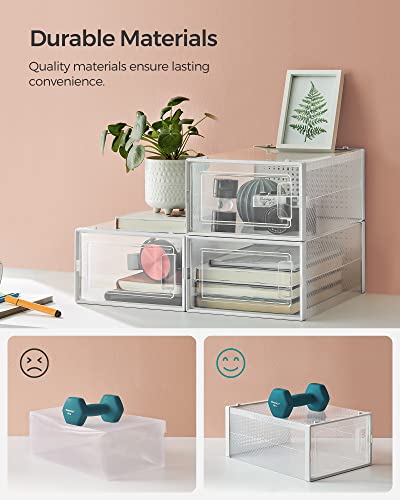 Songmics Shoe Boxes, Pack Of 12 Shoe Storage Organizers, Stackable Clear Plastic Boxes For Closet, Sneakers, 9.1 X 13.1 X 5.6 Inches, Fit Up To Us Size 11, Transparent And White Ulsp12Swt #TOP3