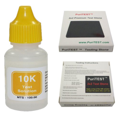 10K Gold Test Solution Tester Acid Bottle + 2x2 Testing Stone! Detect Scrap Nuggets Metal Jewelry Kit