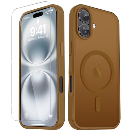 Image of YENAPOON for iPhone 17 Case, Matte Magnetic Phone Cover [with 1 Screen Protector] [Support for MagSafe] [Shockproof Military Grade Protection] Translucent Frosted Back, Brown