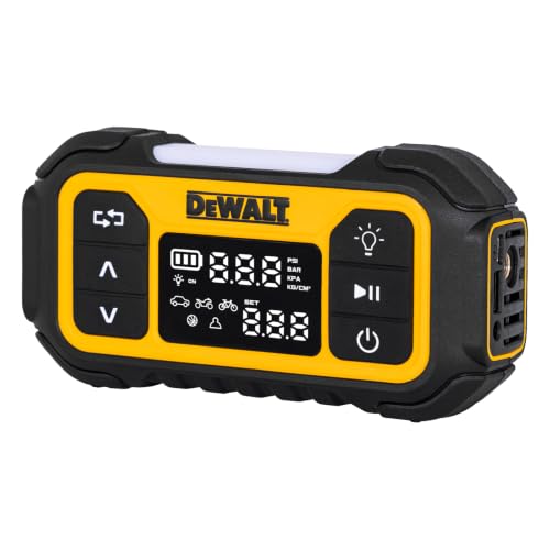 DEWALT Tire Inflator, Portable Air Compressor with Digital Pressure Gauge & Auto Shut Off, 150 PSI 12V DC Corded & Battery Powered Car Tire Pump with LED Light for Car, Motorcycle, Bike, Sports Balls