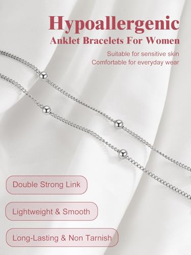 Image of FOCALOOK 14K Gold Plated Anklets for Women Waterproof Plus Size Ankle Bracelet 8.5-10.5 Inch Adjustable Mariner /Figaro /Flat Snake /Cuban Link Chain Anklet Jewelry for Summer Beach Holiday