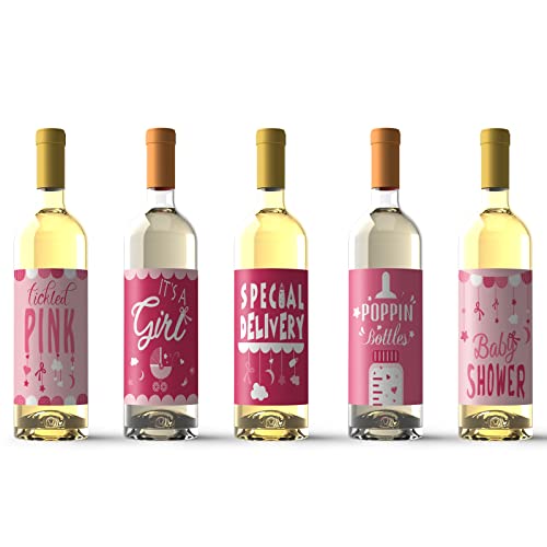 SUPERDANT 14 vellen 7 stijlen pasgeborenen feest wijnfles label sticker baby shower wijnfles afdekking set voor verjaardagsfeest decoratie accessoires roze - Image 3