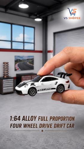 Image of Mini R /C Alloy Drift Car 1:64 Scale - 2.4GHz 4WD RC Racing Desk Toy with LED Lights & Cruise Control Feature (Kids & Collectors Edition) (Porsche 911 GT3 (992 Generation).)