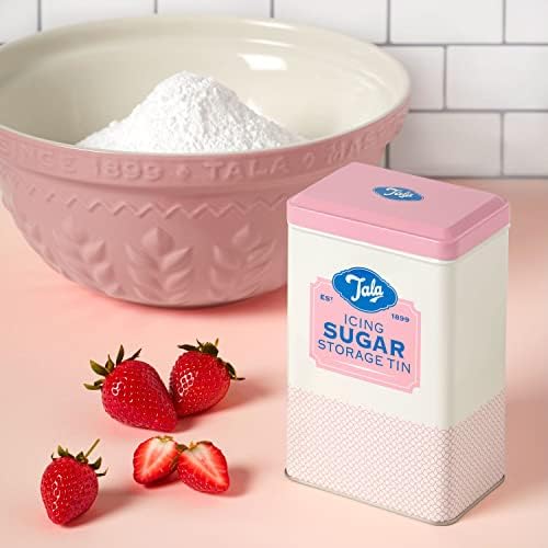 Tala Originals Icing Sugar Storage Tin, Metal, Pink and Cream Nostalgic Design, Holds a Full Bag