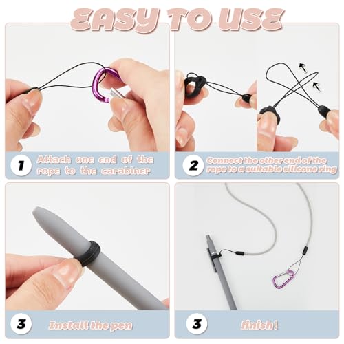 Lewtemi 5 Sets 24 Inch Pen Leash for Clipboard Lanyard Holder Pen Silicone Ring Buckle for Office Supplies