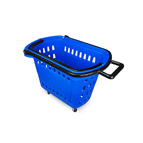 Yonhoo [601904] Cesta de Compra para Supemercado 40L (4 Ruedas + 2 Asas) (48 litros, Azul)