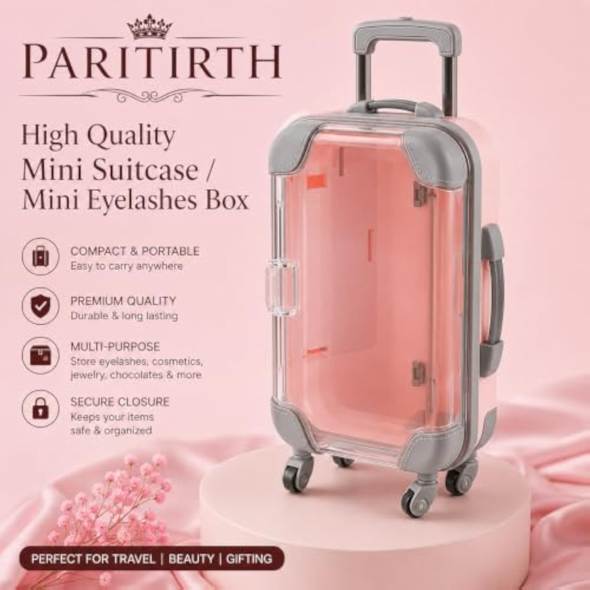 Mini Suitcase Travel Storage Case, Pink