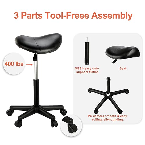 Saddle-Stool-Rolling-Chair-Health-Saddle-Stool-Salon-Medical-Massage-Tattoo-Beauty-SPA-Pedicure-Make-Up-Saddle-Stool-Home-Office-Saddle-StoolAdjustable-Hydraulic-Stool-with-Wheels-Black