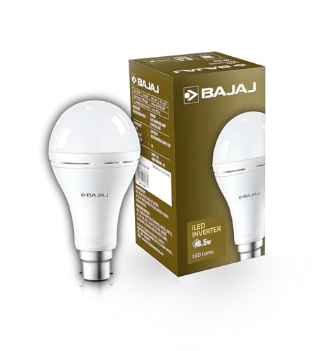 Bajaj iLED 8.5W Rechargeable Emergency Inverter LED Bulb | Cool Day Light | Upto 4 Hours Battery | B22D | (Pack of 1, White)