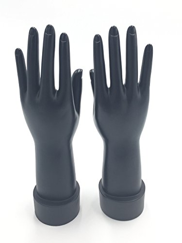 CAMMITEVER 2Pcs Black White Yellow Female Hands Jewelry Towers Mannequin Nail Jewelry Showcase Watch Ring Bracelet Gloves Women Left Right Display Woman Hand (10 inch, Black)
