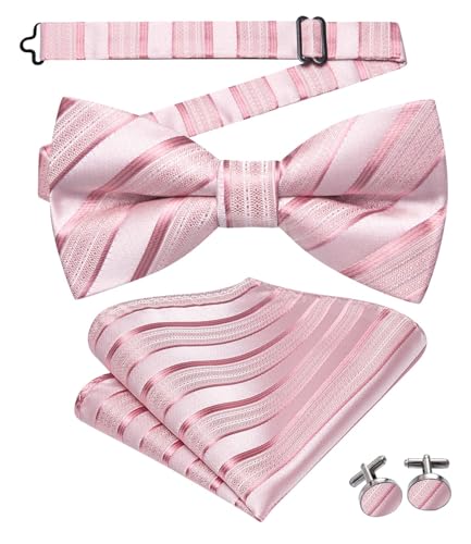 Image of Dubulle Mens Paisley Striped Bowtie Set Pre-tied Bowtie for Men and Pocket Square Set Wedding Business