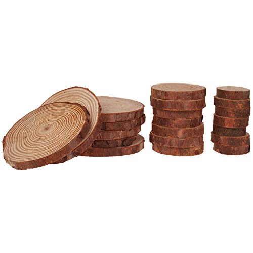 Natural Wood Slices, Tiberham 21 Pcs 1.2"-3.9" Unfinished Wooden Circles Round Rustic Wood with Bark, Solid Log Discs Craft Wood Kit in Assorted Sizes for Arts DIY Crafts Christmas Home Decorations